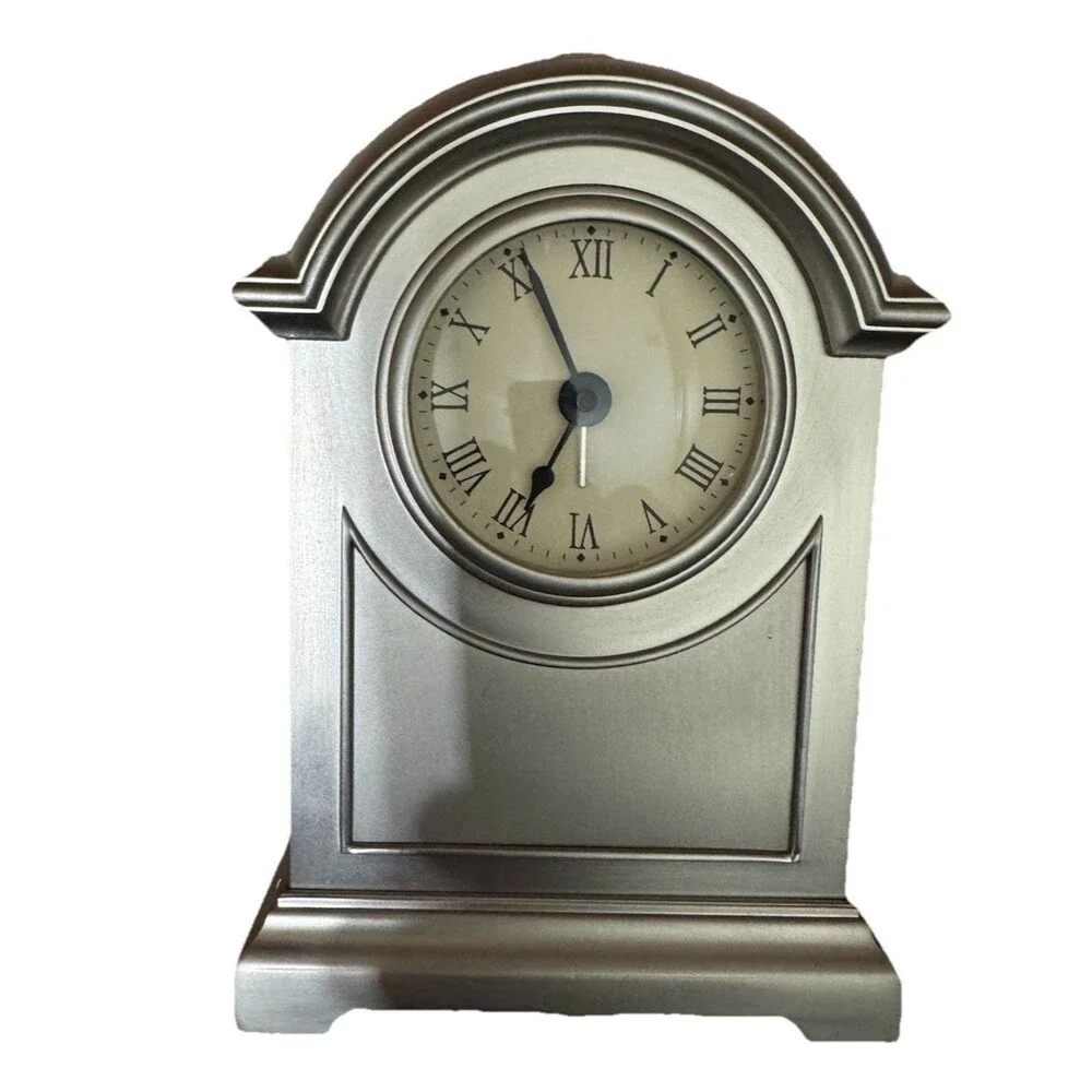Vintage 1997 Royal Limited Silver Medium Arch Alarm Mantel‎ Clock